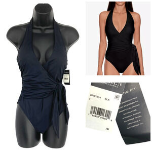 NEW Lauren Ralph Lauren Sz 4 Black Side Tie One Piece Swimsuit Bathing Suit NWT